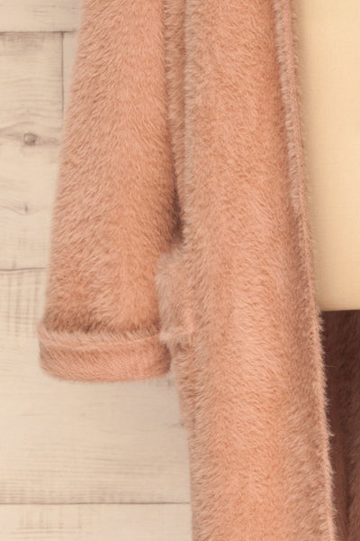 Gandra Blush Pink Long Fuzzy Cardigan | La petite garçonne sleeve