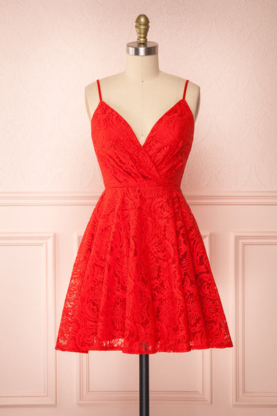 Gavina Red Lace A-Line Party Dress | Robe | Boutique 1861 front view