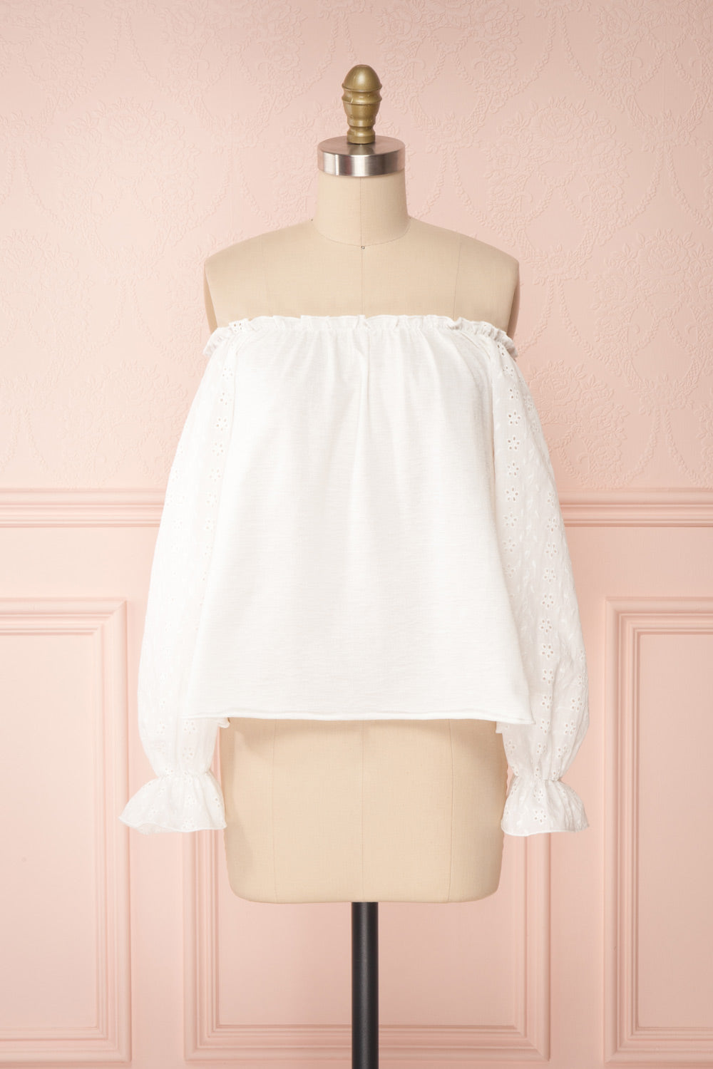 Geirdis White Blouse w/ Openwork Sleeves | Boutique 1861 front view