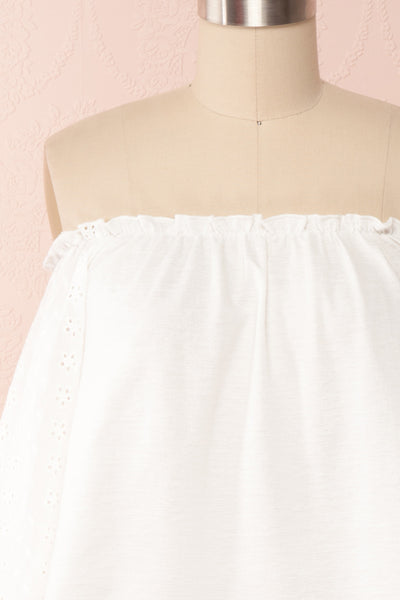 Geirdis White Blouse w/ Openwork Sleeves | Boutique 1861 front close up