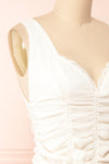 Gelsey White Pleated V-Neck Crop Top | Boutique 1861 side close-up