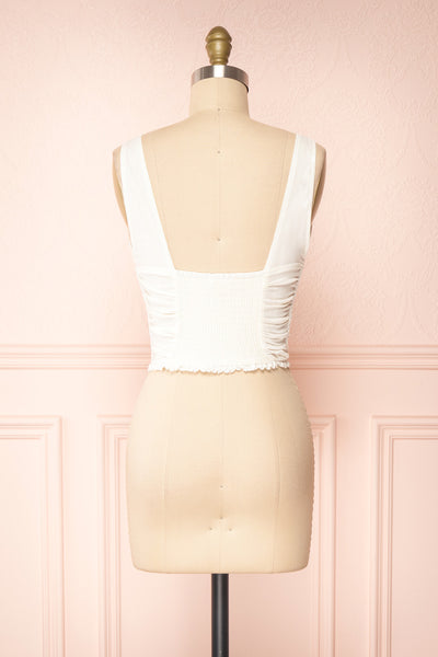 Gelsey White Pleated V-Neck Crop Top | Boutique 1861 back view