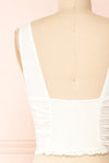 Gelsey White Pleated V-Neck Crop Top | Boutique 1861 back close-up