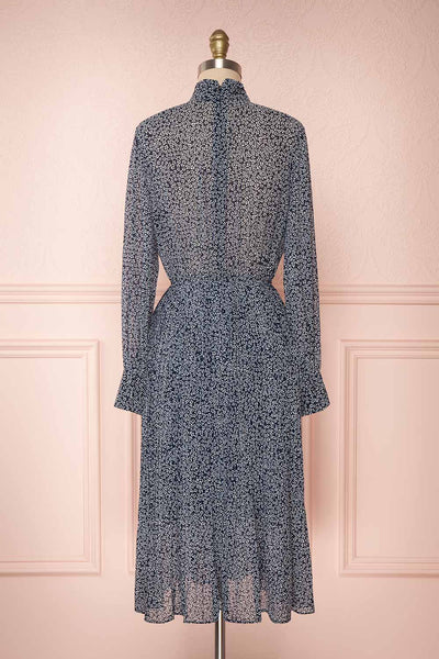 Georgiy Navy Blue Floral Midi Dress with Puff Sleeves  BACK VIEW | Boutique 1861
