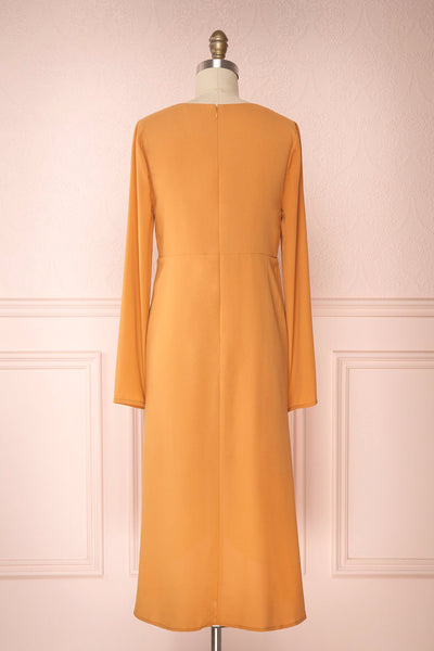 Gergen Mustard Yellow Wrap Midi Dress | Boutique 1861 back view
