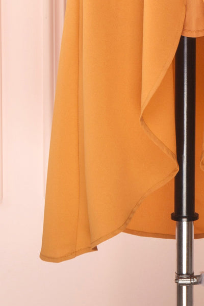 Gergen Mustard Yellow Wrap Midi Dress | Boutique 1861 details
