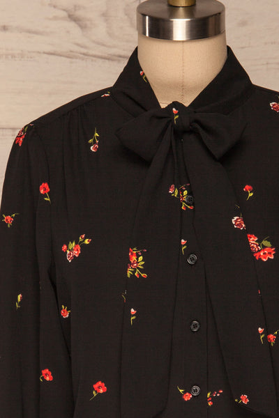 Gersende Red Floral Chiffon Shirt | Chemise front close up | La Petite Garçonne