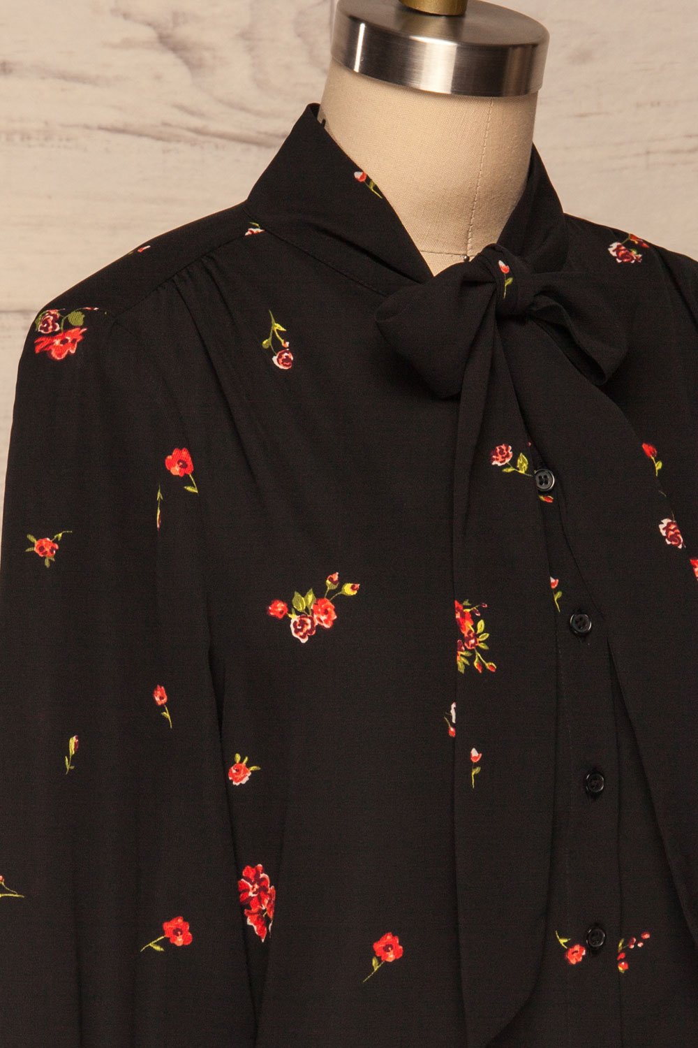Gersende Red Floral Chiffon Shirt | Chemise side close up | La Petite Garçonne