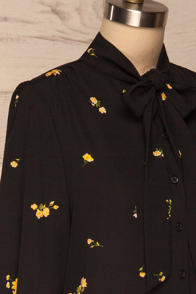 Gersende Yellow Floral Chiffon Shirt | Chemise side close up | La Petite Garçonne