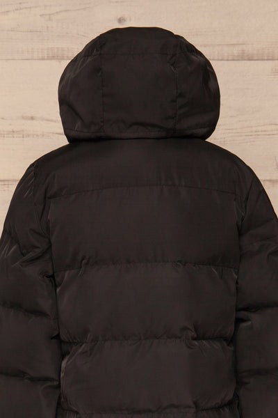 Giada Black Hooded Quilted Parka | La Petite Garçonne back close-up hood
