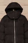 Giada Black Hooded Quilted Parka | La Petite Garçonne front close-up hood