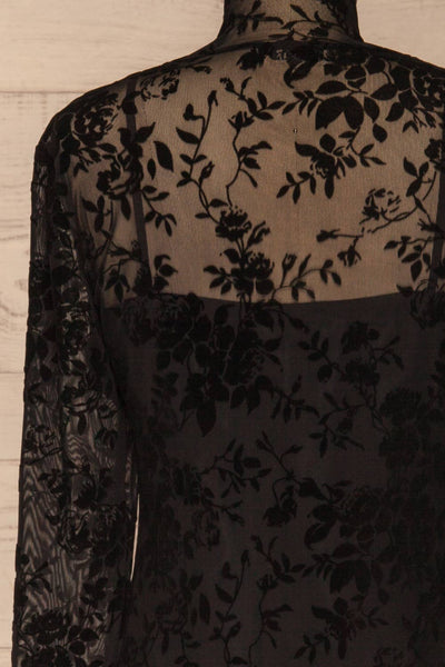 Gialousa Black Mesh Lace Long Sleeve Top | La petite garçonne back close-up