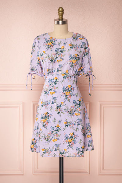 Giancita Lilac Floral Patterned Short Dress | Boutique 1861 front view