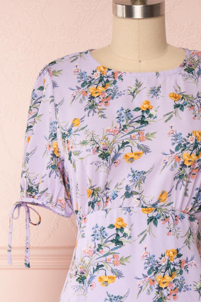 Giancita Lilac Floral Patterned Short Dress | Boutique 1861 front close up