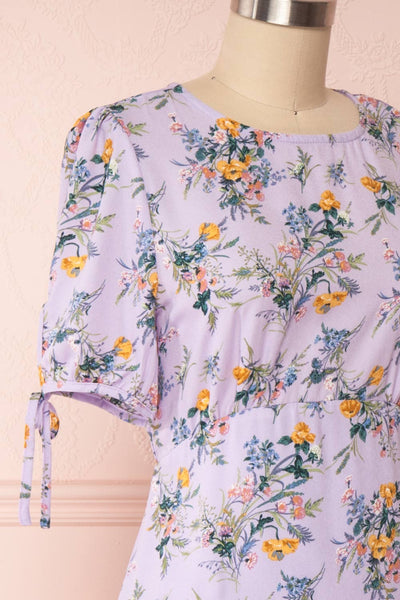 Giancita Lilac Floral Patterned Short Dress | Boutique 1861 side close up