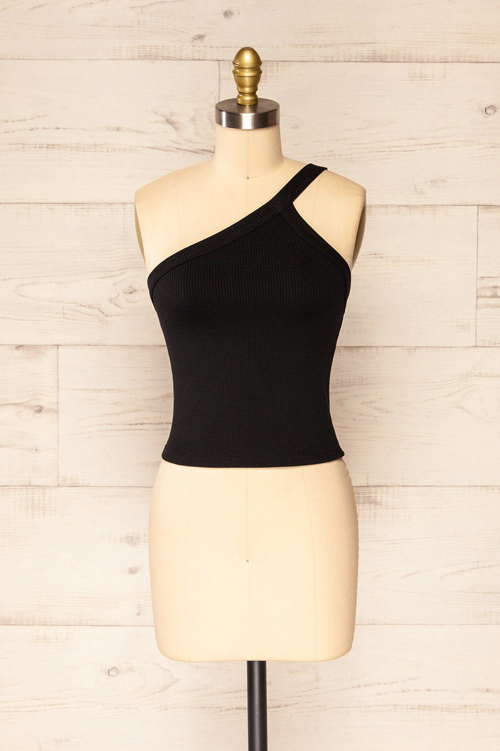 Giurgiu Black Asymmetrical Ribbed Tank Top | La petite garçonne front view 