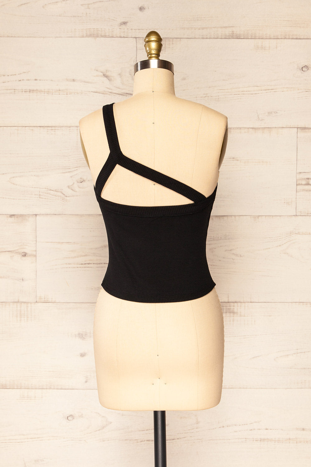 Giurgiu Black Asymmetrical Ribbed Tank Top | La petite garçonne back view 