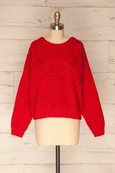 Glinka Red Soft Knit Sweater w/ Pattern | FRONT VIEW | La Petite Garçonne