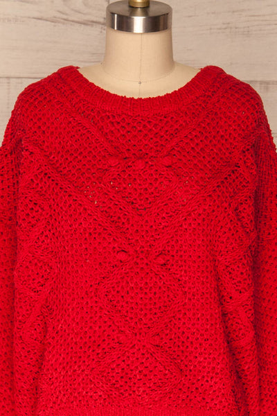 Glinka Red Soft Knit Sweater w/ Pattern |FRONT CLOSE UP | La Petite Garçonne