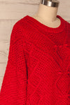 Glinka Red Soft Knit Sweater w/ Pattern | SIDE CLOSE UP | La Petite Garçonne