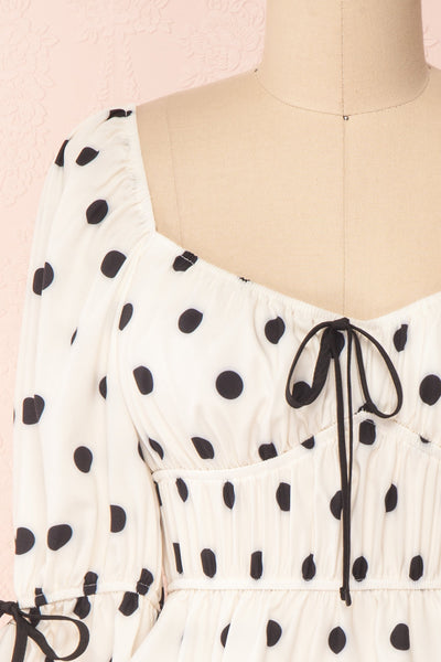 Gliten White & Black Polkadot Crop Top | Boutique 1861 front close-up