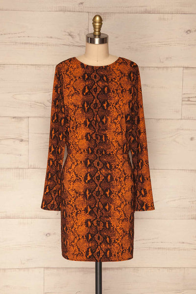 Gliwice Arancia Orange Snake Pattern Dress | FRONT VIEW | La Petite Garçonne