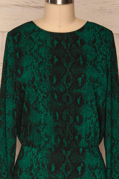 Gliwice Verde Green Snake Pattern Cocktail Dress  | FRONT CLOSE UP | La Petite Garçonne