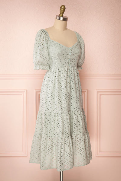 Gloria Mint Sage A-Line Openwork Midi Dress | Boutique 1861 side view