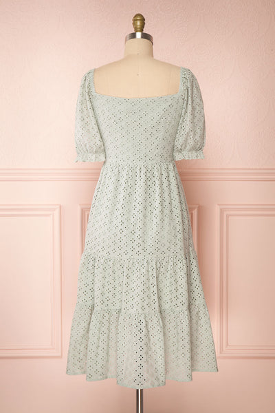 Gloria Mint Sage A-Line Openwork Midi Dress | Boutique 1861 back view