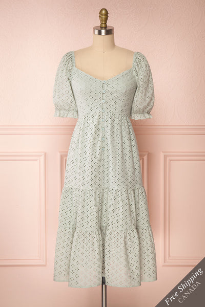 Gloria Mint Sage A-Line Openwork Midi Dress | Boutique 1861 front view