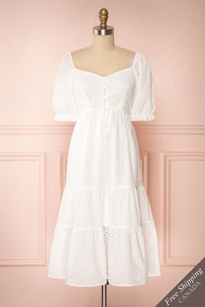 Gloria White A-Line Openwork Midi Dress | Boutique 1861 front view