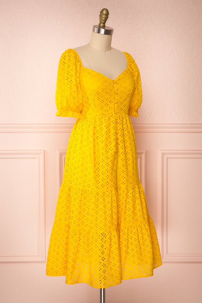 Gloria Yellow A-Line Openwork Midi Dress | Boutique 1861 side view