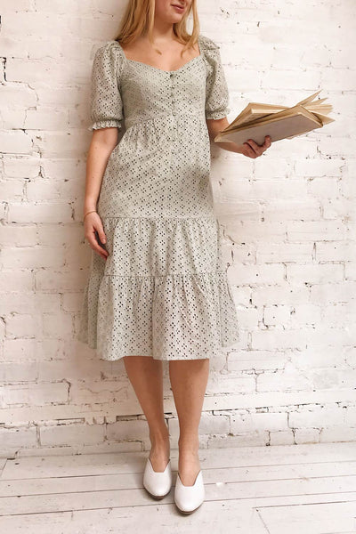 Gloria Mint Sage A-Line Openwork Midi Dress | Boutique 1861 model look