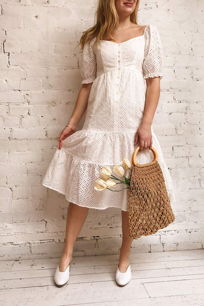 Gloria White A-Line Openwork Midi Dress | Boutique 1861 model look