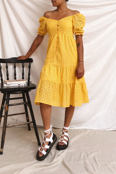 Gloria Yellow A-Line Openwork Midi Dress | Boutique 1861 model look 1