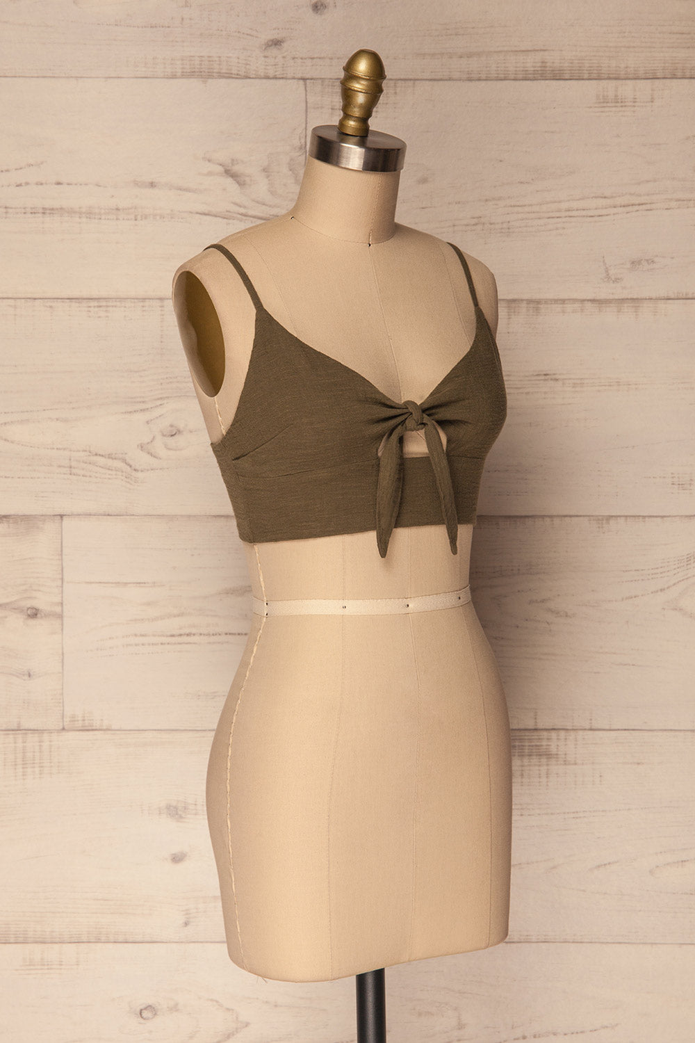 Gorka Olive Green Cropped Camisole w/ Knot | La Petite Garçonne 3