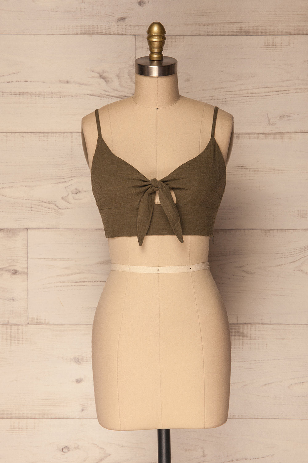 Gorka Olive Green Cropped Camisole w/ Knot | La Petite Garçonne 1