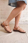 Gorzno Beige Sandals w/ Block Heel | La petite garçonne on model