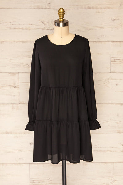Gostivar Short Layered Long Sleeves Black Dress | La petite garçonne front view