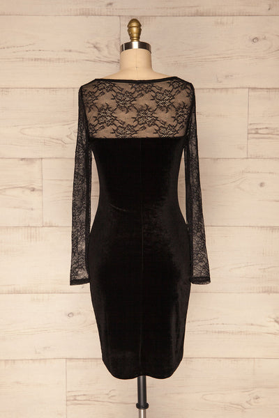 Gostynin Black Velvet Dress with Lace Sleeves back view | La Petite Garçonne