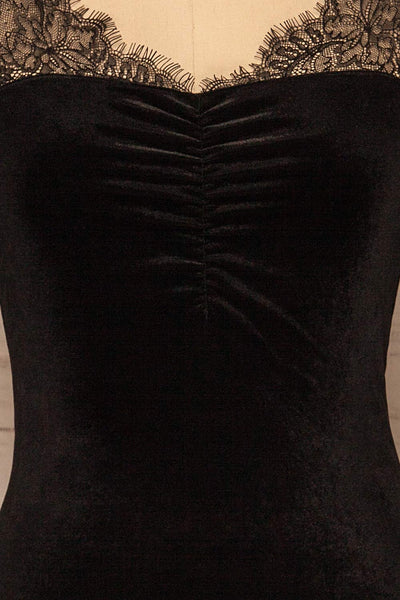 Gostynin Black Velvet Dress with Lace Sleeves fabric close up | La Petite Garçonne