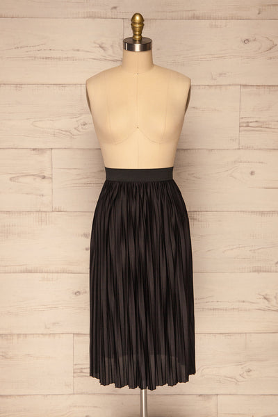 Gouves Black Pleated Midi Skirt | La petite garçonne front view