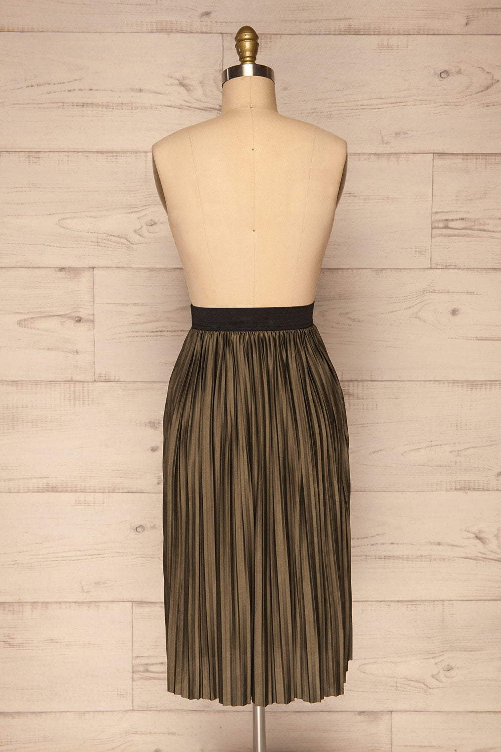 Gouves Green Pleated Midi Skirt | La petite garçonne back close-up