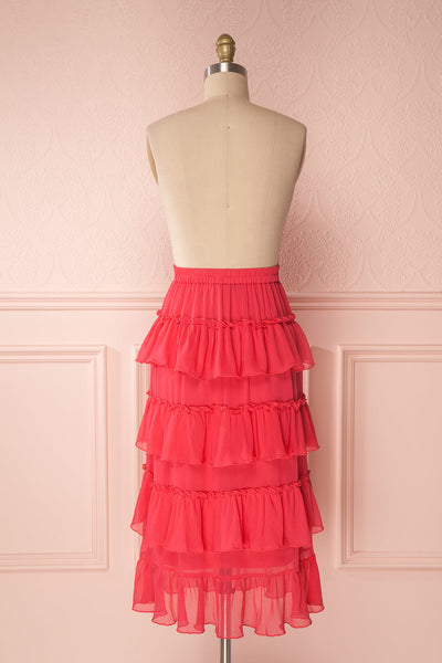 Gova Red Layered Ruffles Festive Midi Skirt | Boutique 1861 5