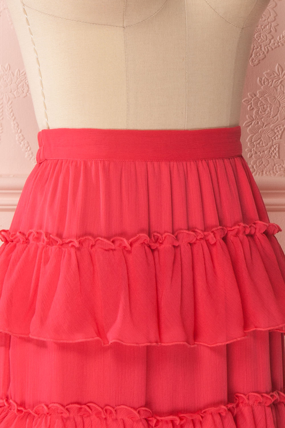 Gova Red Layered Ruffles Festive Midi Skirt | Boutique 1861 4