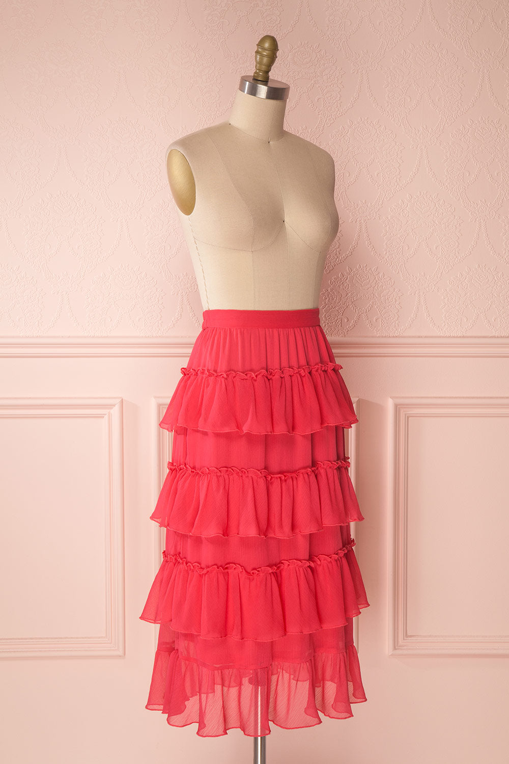 Gova Red Layered Ruffles Festive Midi Skirt | Boutique 1861 3