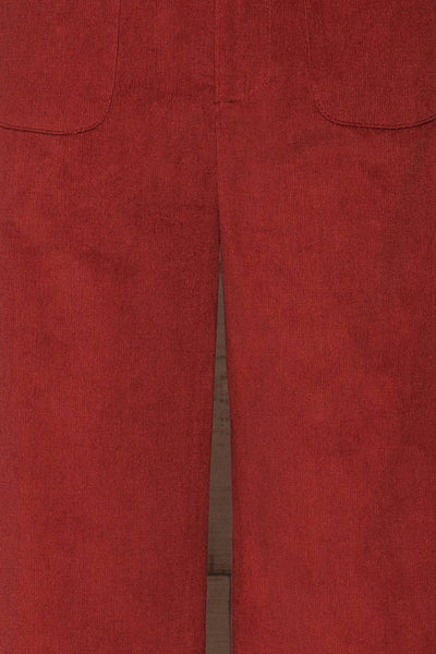 Gravesend Burgundy High Waisted Corduroy Pants fabric close up | La Petite Garçonne