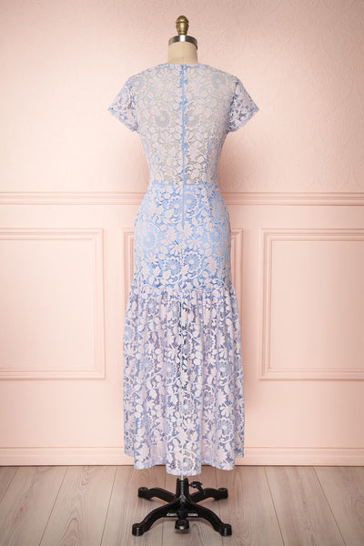 Greetje Blue Floral Lace Ruffled Cocktail Dress | Boutique 1861