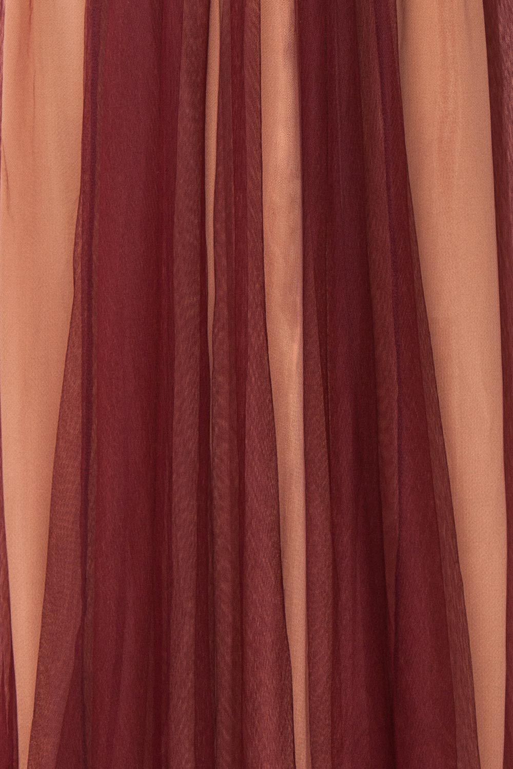 Grendell Burgundy & Beige Gown | Robe Bourgogne fabric close up | Boudoir 1861