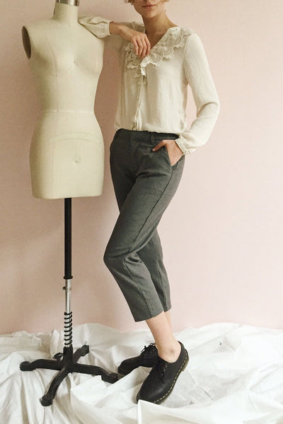 Etain Grey Work Pants | Pantalon | La Petite Garçonne on model